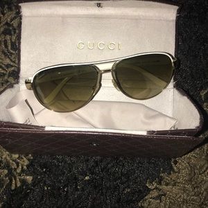 Gucci White and Gold Aviator Sunglasses